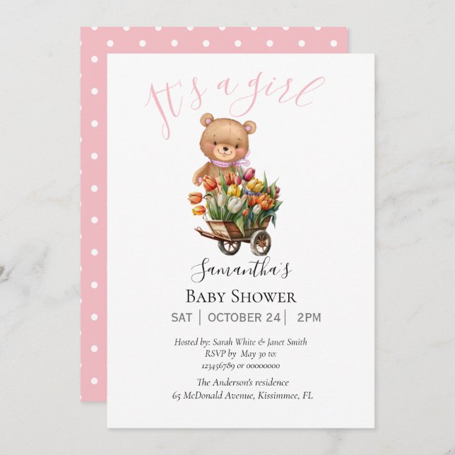 petite fille en peluche invitation (Devant / Derrière)