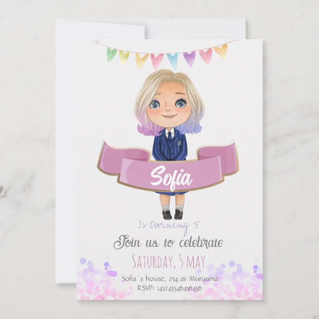 Petite fille en robe bleue invitation (Devant)