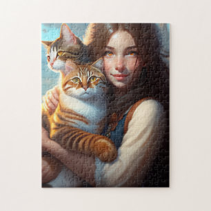 PETITE FILLE ET CHATS ART PUZZLE CHAT