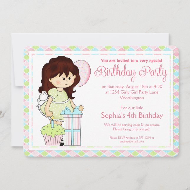 Petite fille Invitation de fête d'anniversaire fil (Devant)
