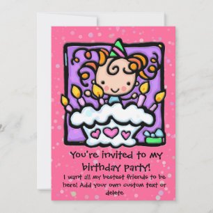 Petite fille, jolies invitations à la fête d'anniv