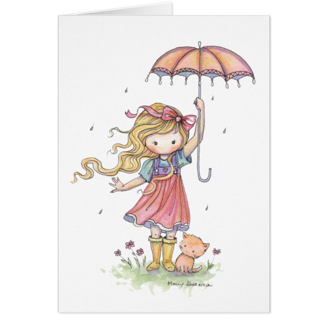 Petite fille mignonne et chat dans la pluie (Devant)