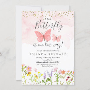 Petite fille papillon invitation baby shower