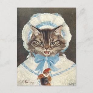Petite fille pleurs chat postcard