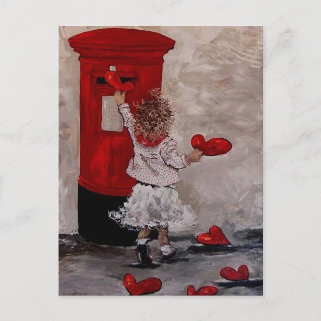 Petite fille postant des coeurs postcard (Front)