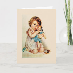 Petite fille vintage avec la carte de note cassée