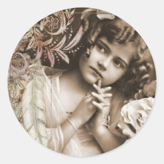 Petite fille vintage, Sticker rond classique brill