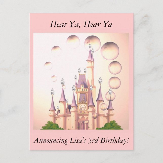 Petite fille's Princess Castle Invitations d'anniv (Devant)