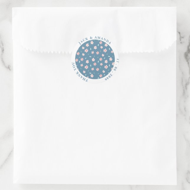 Petite Fleur Bleu Chic Mariage autocollants (Sac)