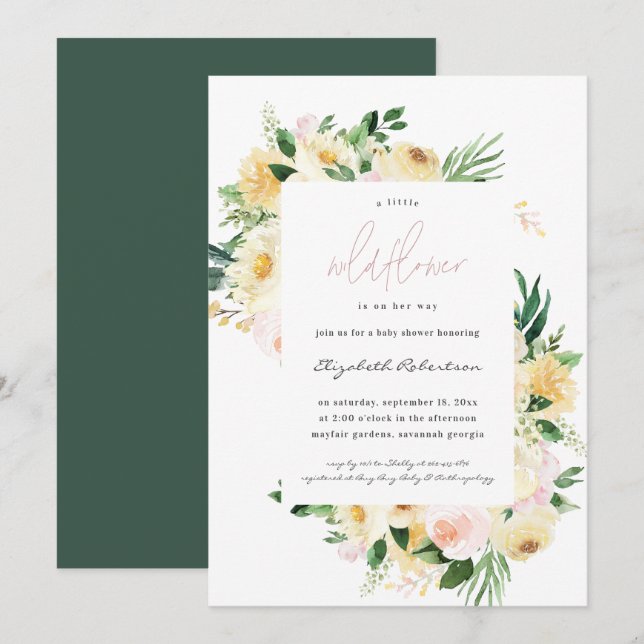 Petite Fleur sauvage Floral Baby shower Invitation (Devant / Derrière)