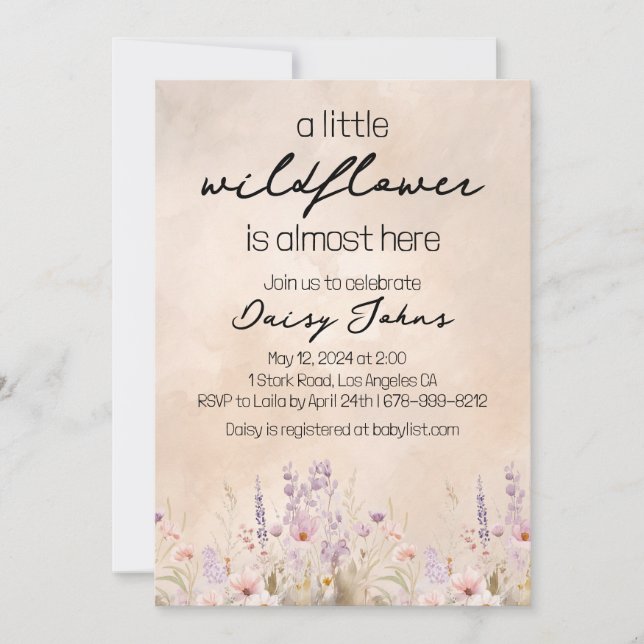 Petite Fleur sauvage Invitation Baby shower fille (Devant)