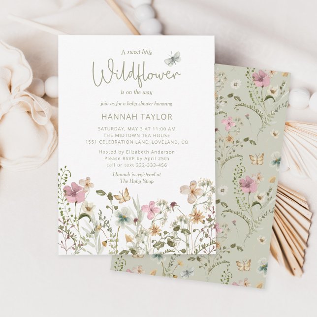 Petite Fleur sauvage Sage Baby shower Invitation (Créateur téléchargé)