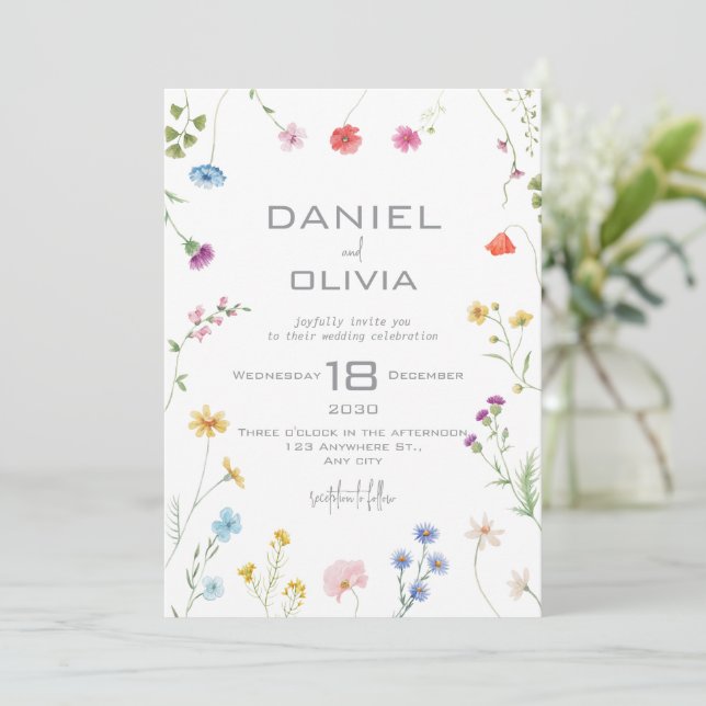 Petite Floral Patterned Wedding Invitation (Standing Front)