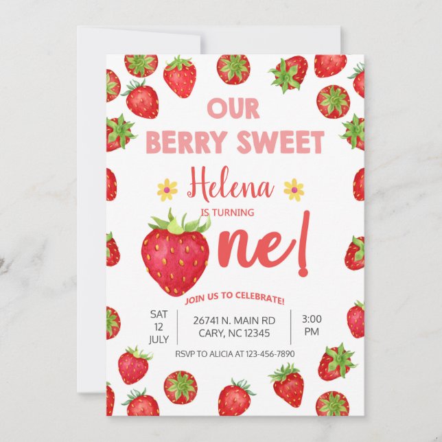 Petite fraise mignonne invitation à l'anniversaire (Devant)