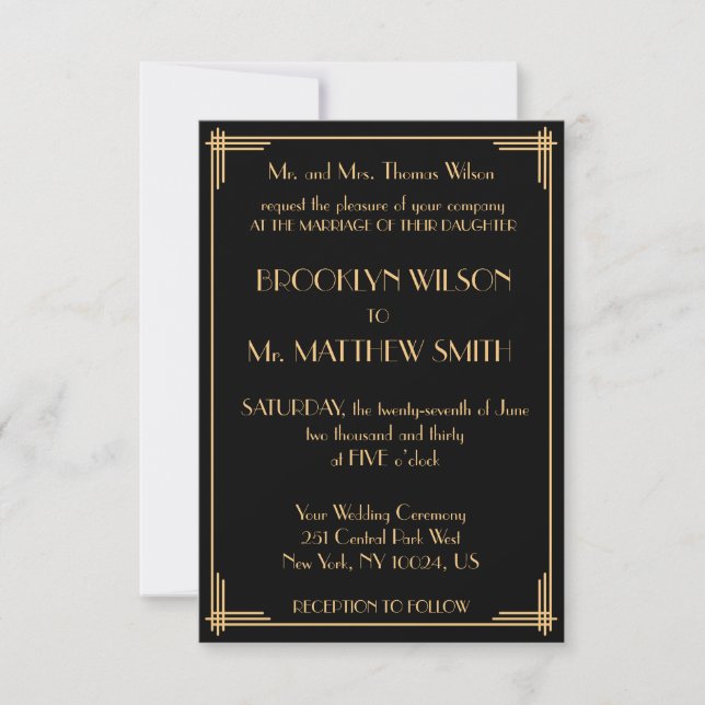 Petite Gatsby Art Déco Invitations de mariage (Devant)