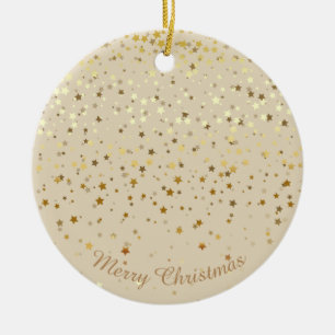Petite Golden Stars Christmas Ornament-Beige Ceramic Ornament