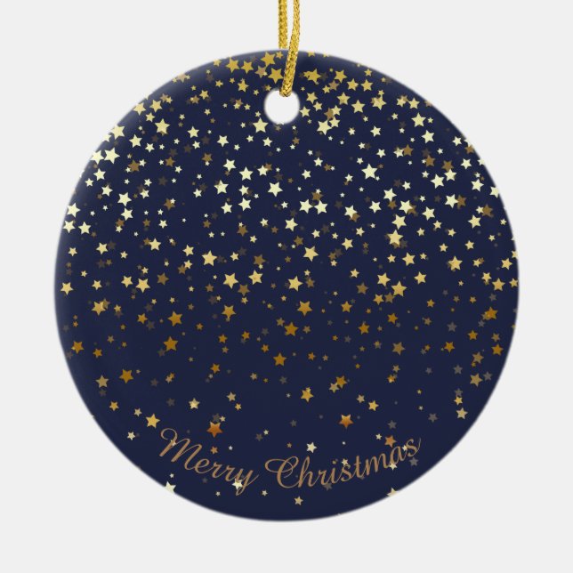 Petite Golden Stars Christmas Ornament-Midnight Ceramic Ornament (Front)