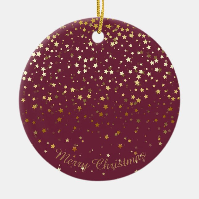 Petite Golden Stars Christmas Ornament-Plum Ceramic Ornament (Front)