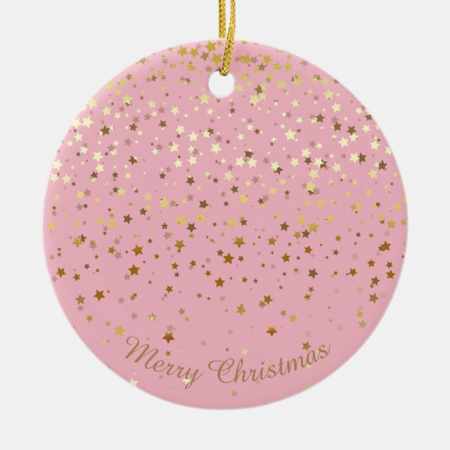 Petite Golden Stars Ornement de Noël rose (Devant)