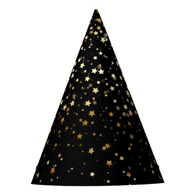 Petite Golden Stars Party Hat-Black Party Hat (Front)