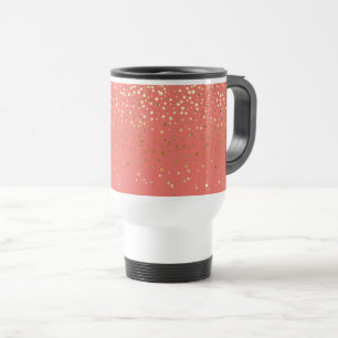 Petite Golden Stars Travel Coffee Mug- Coral Mug