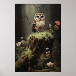 Petite impression sur toile de la forêt de hiboux,