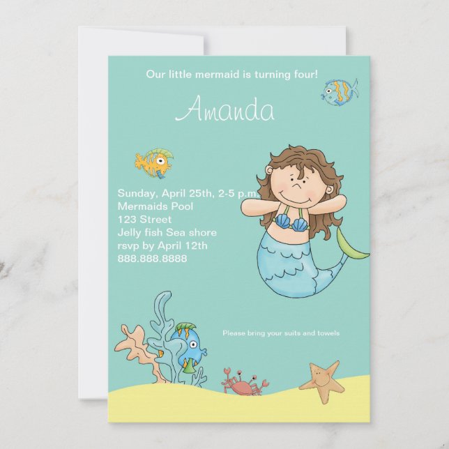 Petite invitation à l'anniversaire de Mermaid (Devant)