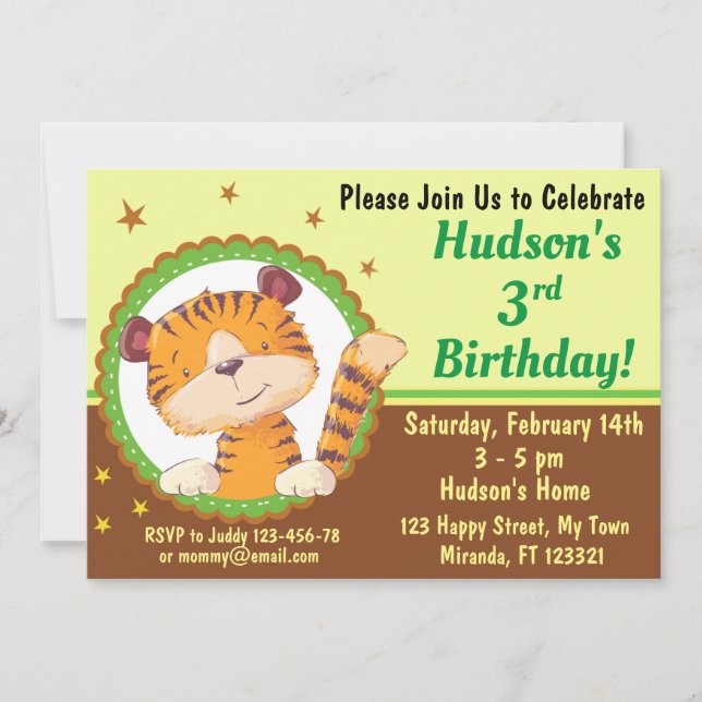 Petite invitation à l'anniversaire de tigre (Devant)