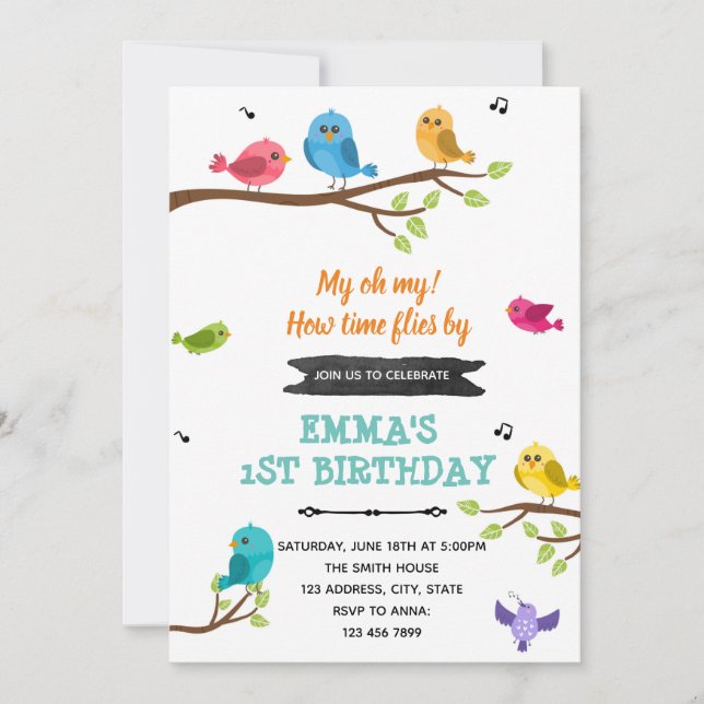 Petite invitation à l'anniversaire des oiseaux (Devant)