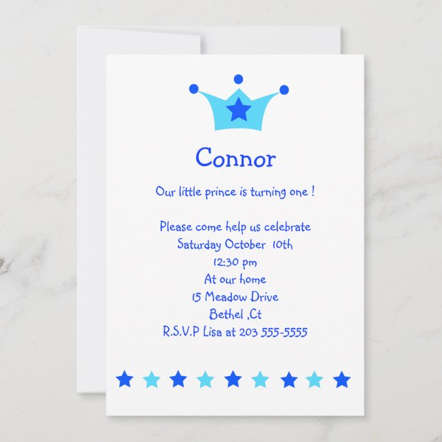 petite invitation à l'anniversaire du prince (Devant)