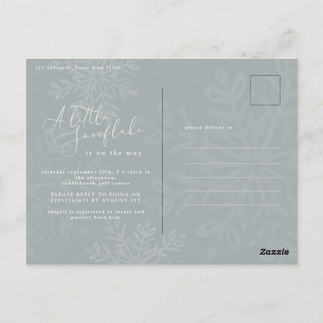 Petite invitation au baby shower de flocon de neig (Dos)