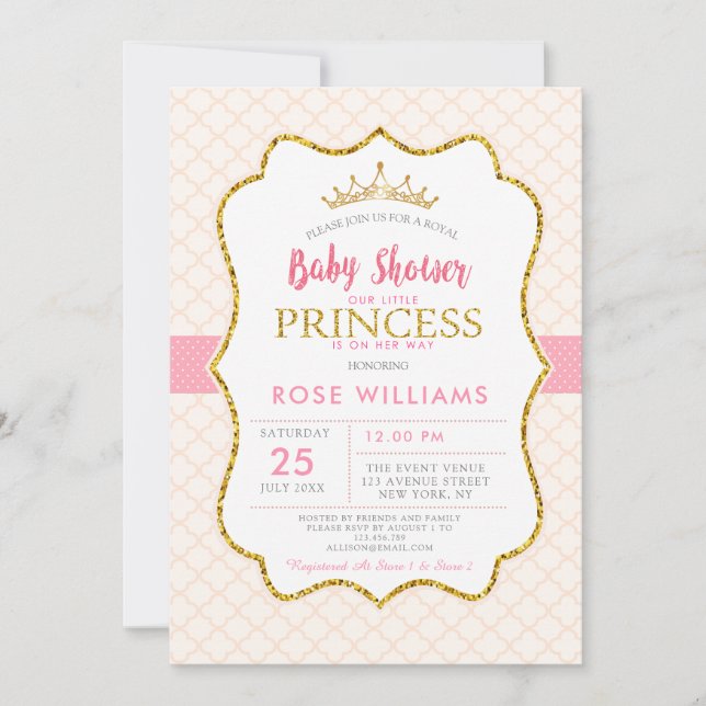 petite invitation au baby shower de princesse (Devant)