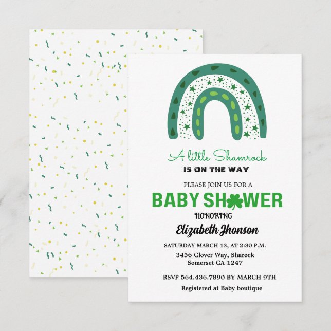 Petite invitation au baby shower shamrock (Devant / Derrière)