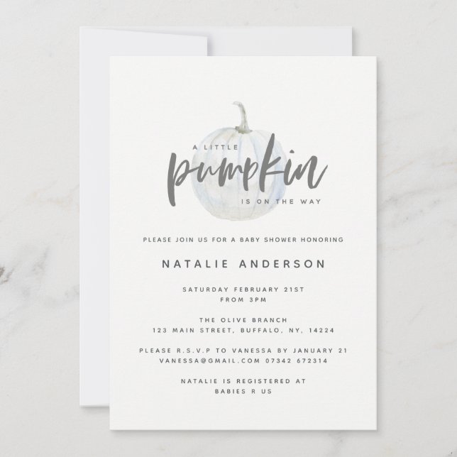 Petite invitation baby shower citrouille (Devant)