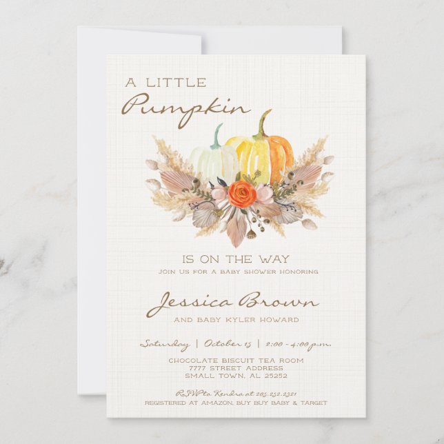 Petite invitation Baby shower Citrouille (Devant)