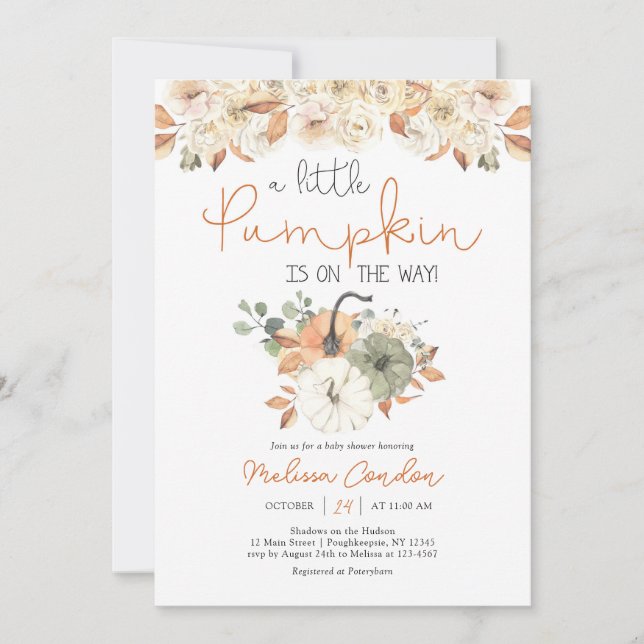 Petite invitation Baby shower Citrouille (Devant)