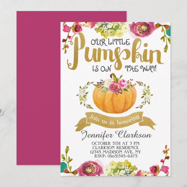 Petite invitation Baby shower Citrouille (Devant / Derrière)