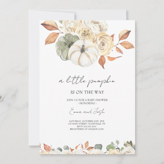 Petite Invitation Baby shower Citrouille, Automne (Devant)