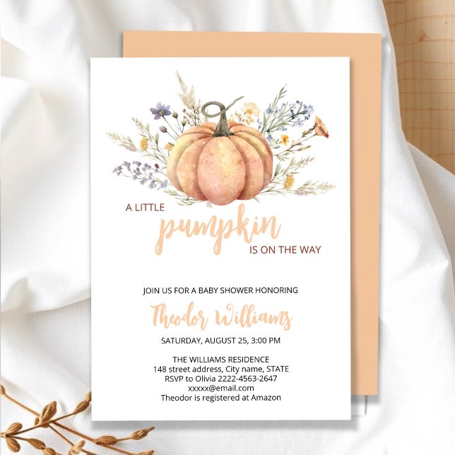 Petite invitation Baby shower Citrouille | Thème a (Little Pumpkin Baby Shower Invitation – Fall Autumn Gender Neutral Invite)