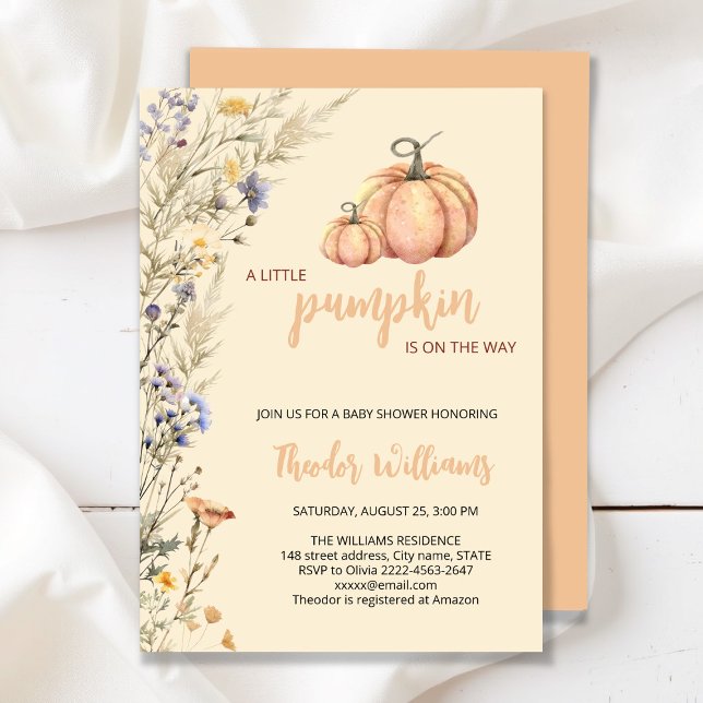 Petite invitation Baby shower Citrouille | Thème a (Little Pumpkin Baby Shower Invitation – Fall Autumn Gender Neutral Invite)