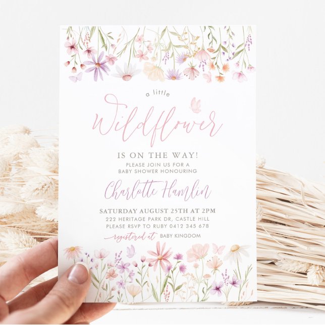 Petite invitation Baby shower Fleur sauvage (Créateur téléchargé)