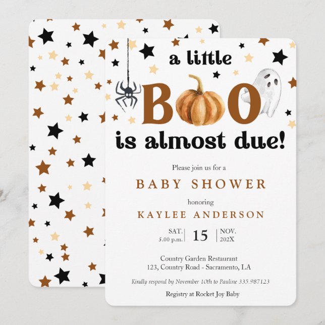 Petite invitation Baby shower Halloween (Devant / Derrière)