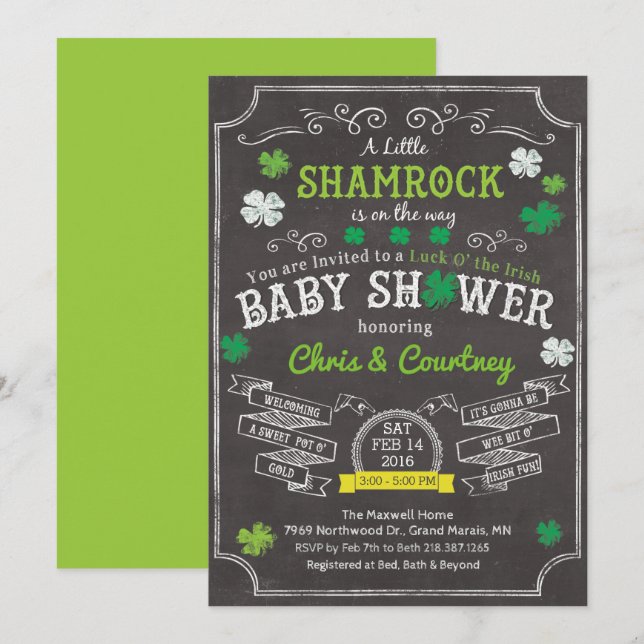 Petite invitation Baby shower Shamrock (Devant / Derrière)