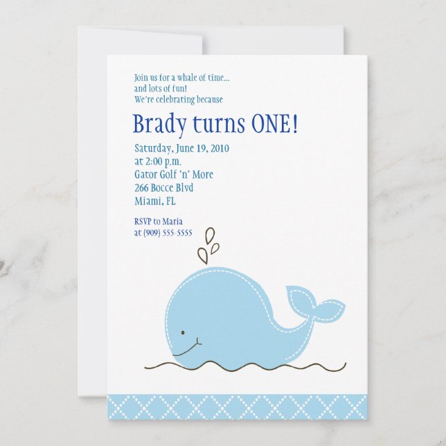 Petite invitation d'anniversaire de la baleine (Devant)