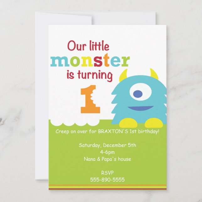 Petite invitation d'anniversaire de monstre (Devant)