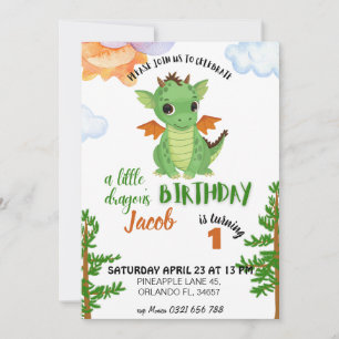 Petite invitation d'anniversaire Dragon, garçon bé