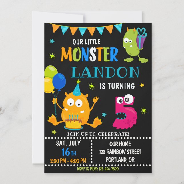 Petite invitation d'anniversaire monstre garçon (Devant)