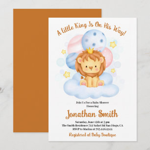 Petite invitation de baby shower aquarelle Lion Sa