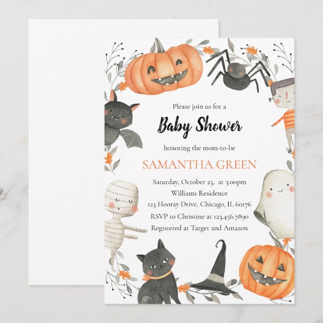 Petite invitation de Baby shower Boo (Devant / Derrière)