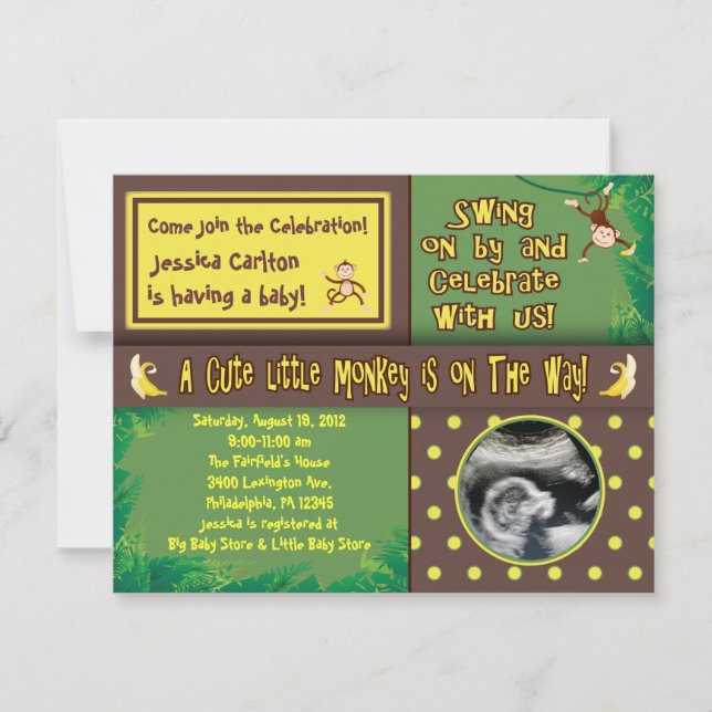 Petite invitation de baby shower de singe (Devant)